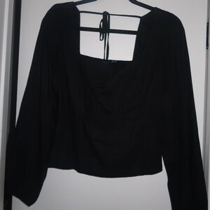 GAP Black Linen Long Sleeve Blouse